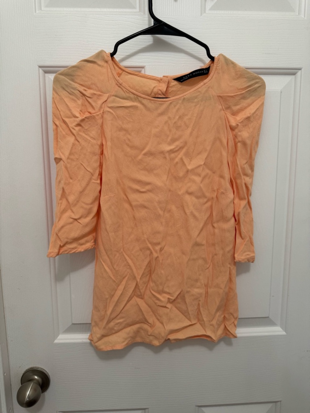 Zara Light Peach Long Sleeve Scoop Neck Tee